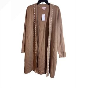 Philosophy Open Front Duster Cardigan Long Sleeve Stitches Tan Beige Size XL New